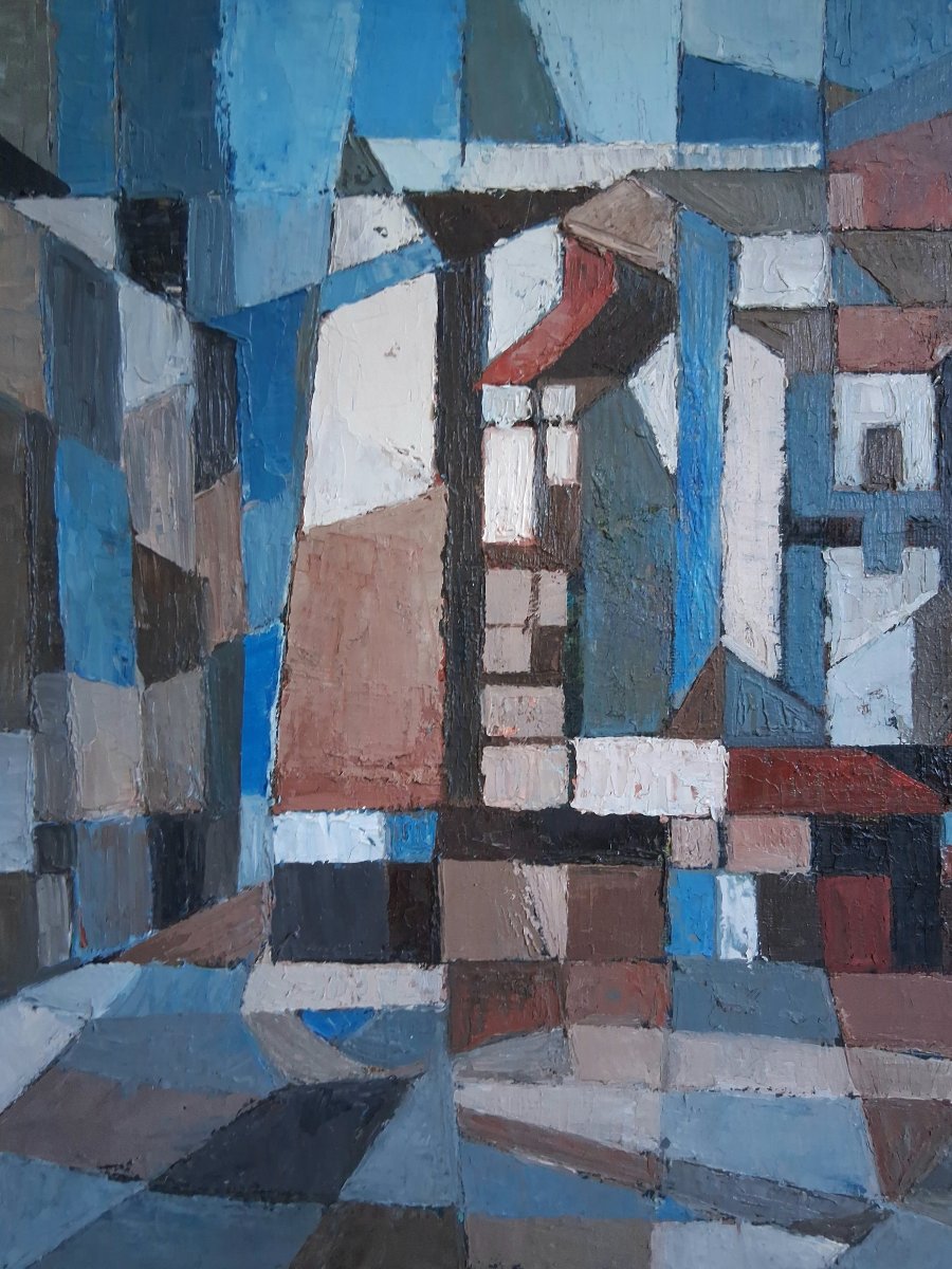 Gabrielle OHL (1928-2002) huile sur toile composition abstraite-photo-2