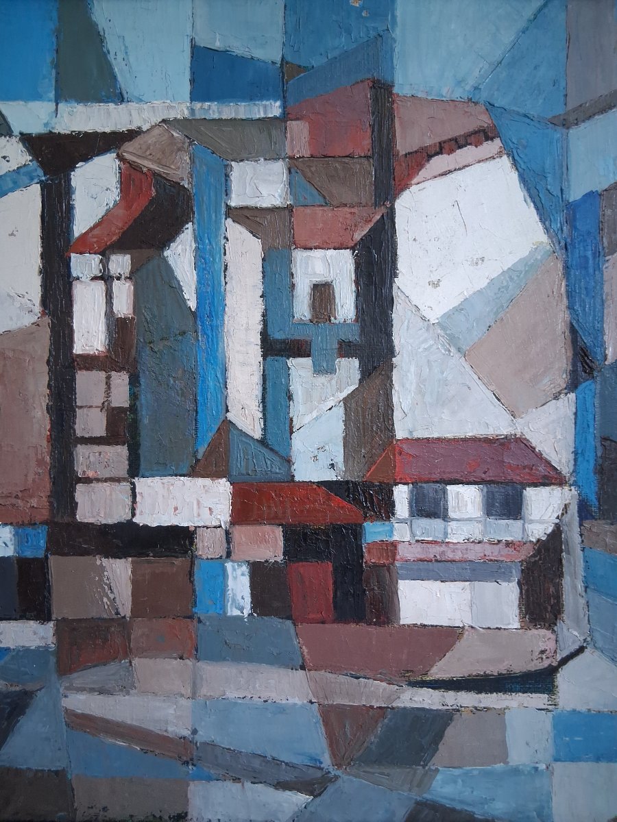 Gabrielle OHL (1928-2002) huile sur toile composition abstraite-photo-3