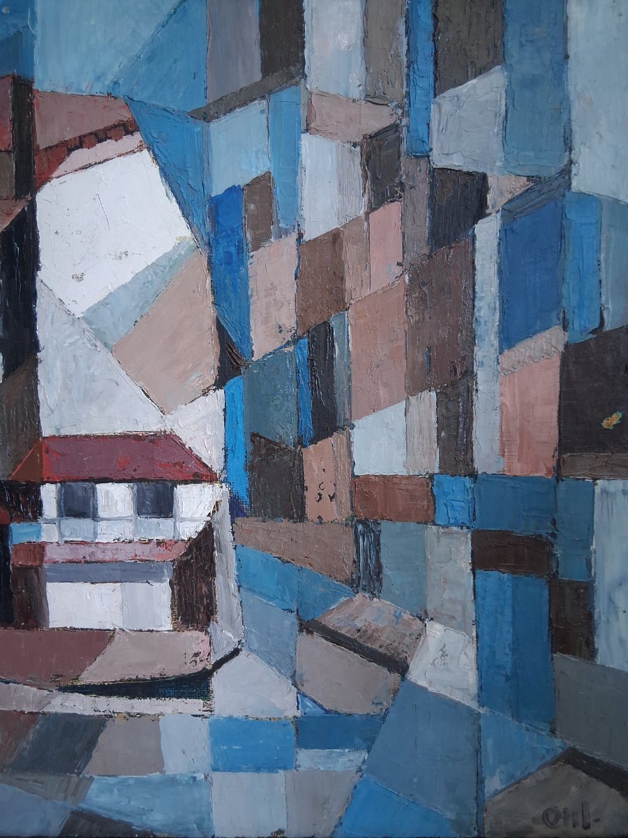 Gabrielle OHL (1928-2002) huile sur toile composition abstraite-photo-4