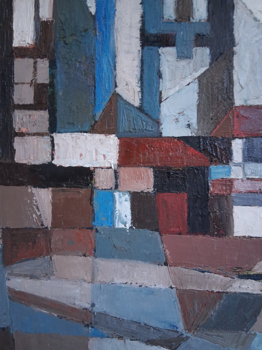 Gabrielle OHL (1928-2002) huile sur toile composition abstraite-photo-2