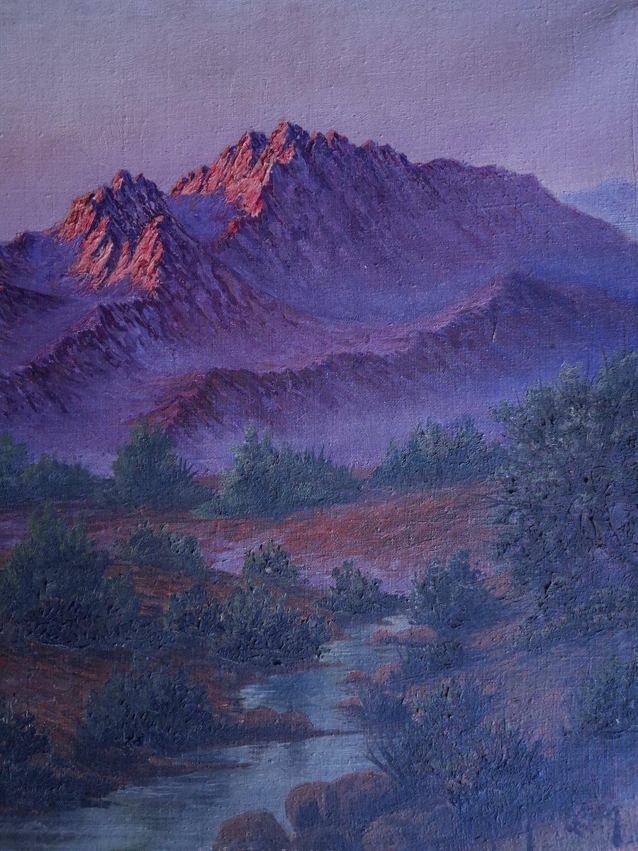 Henri Richevillain Oil On Canvas Orientalist Landscape At Dusk North Africa.-photo-1