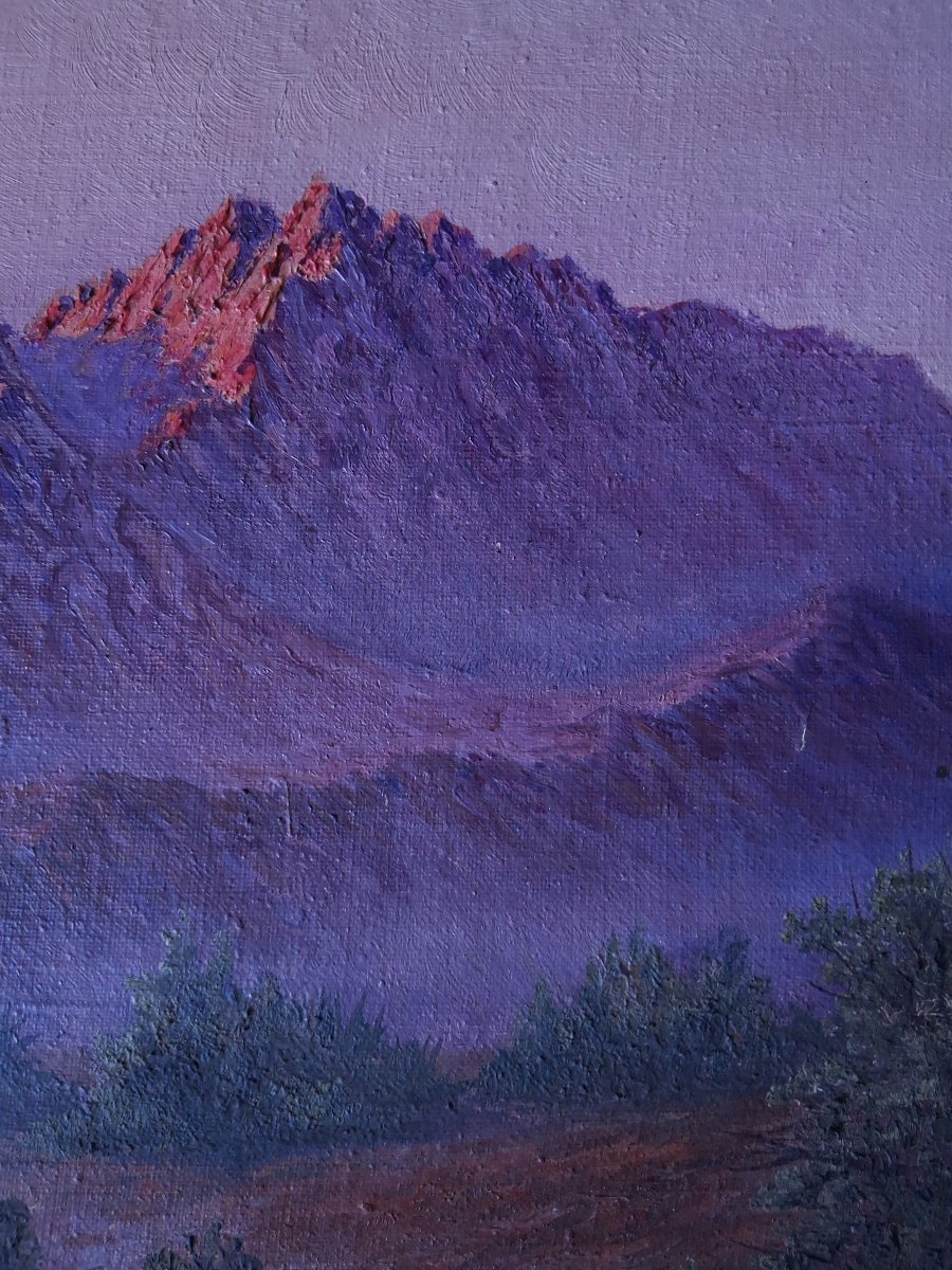 Henri Richevillain Oil On Canvas Orientalist Landscape At Dusk North Africa.-photo-5