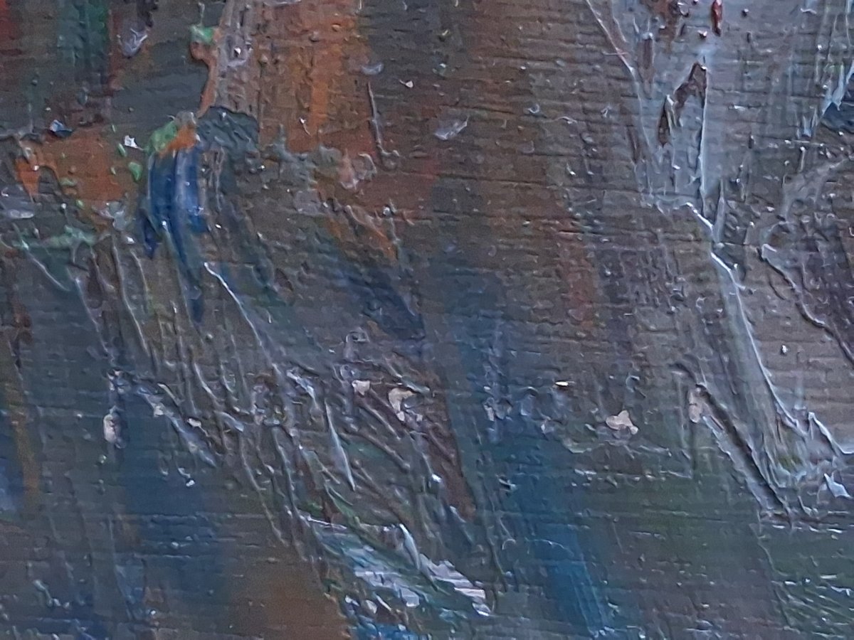 Oil On Wood Panel Snowy Alpine Mountain Landscape Mid-20th Century (signed)-photo-6