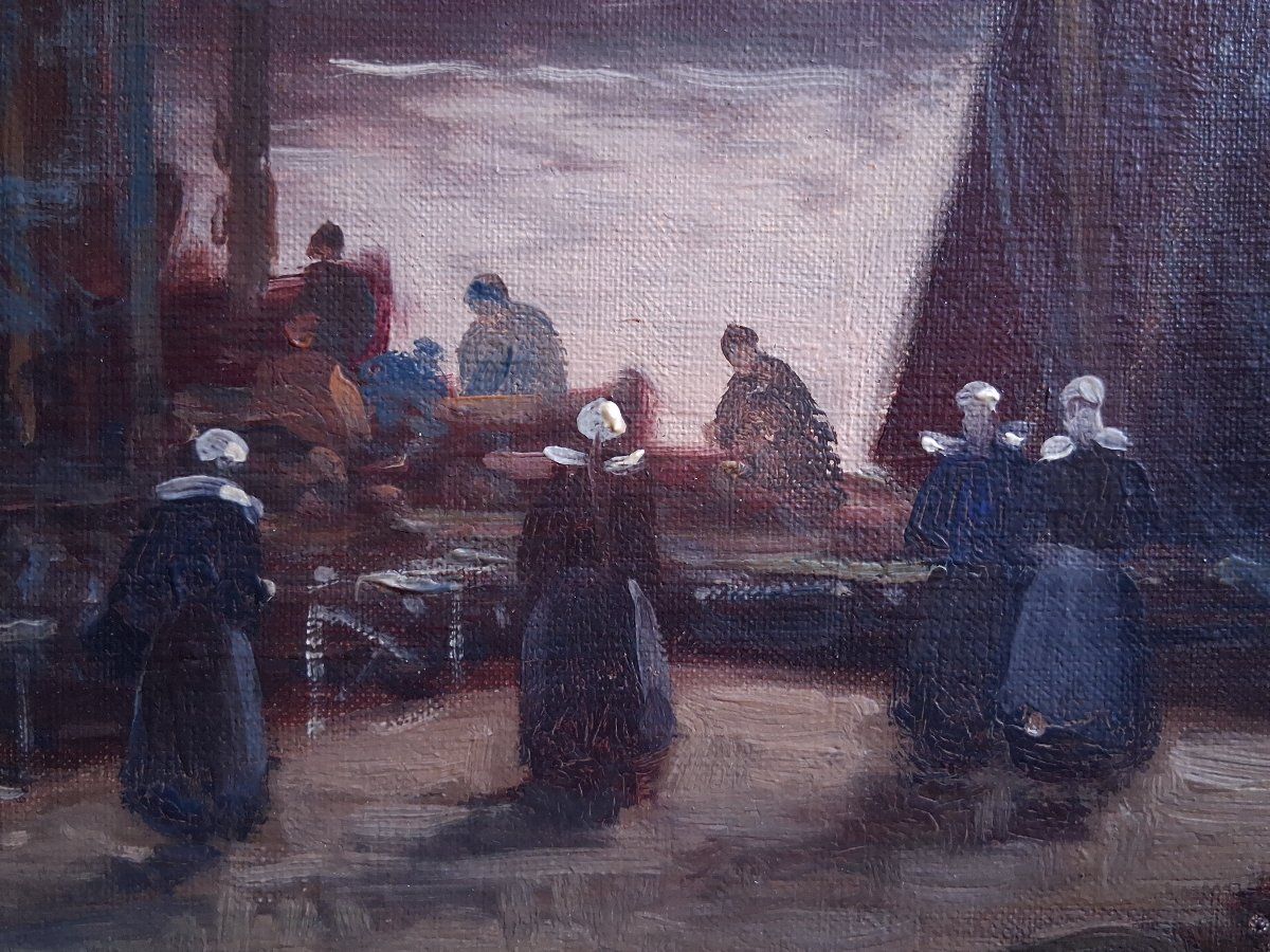 Paul Philippe (1870–1930) Oil On Canvas Marine Port Return From Fishing At Dusk Brittany-photo-4