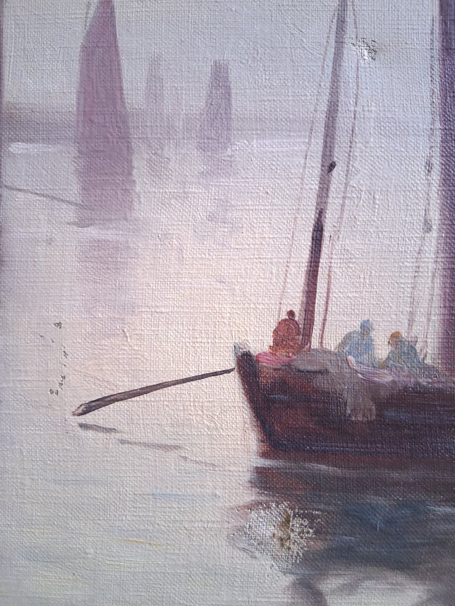 Paul Philippe (1870–1930) Oil On Canvas Marine Port Return From Fishing At Dusk Brittany-photo-6