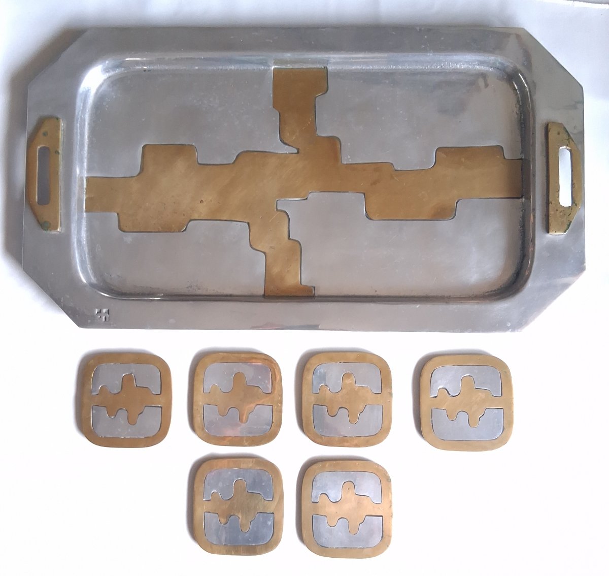 DAVID MARSHALL ensemble brutaliste plateau et dessous de verre 1970 design