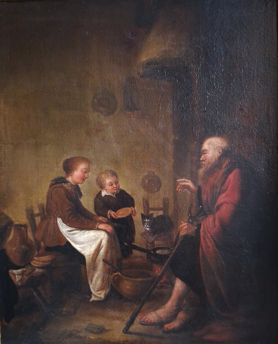 Huile "Le prophète Elie chez la veuve de Sarepta" d'après B. Gerritsz Cuyp Ecole hollandaise-photo-2
