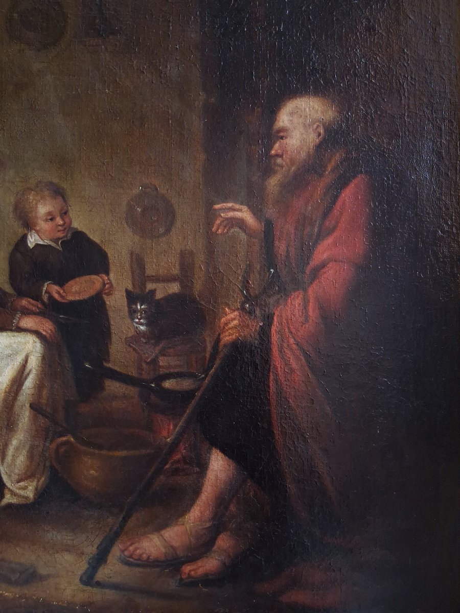 Huile "Le prophète Elie chez la veuve de Sarepta" d'après B. Gerritsz Cuyp Ecole hollandaise-photo-4
