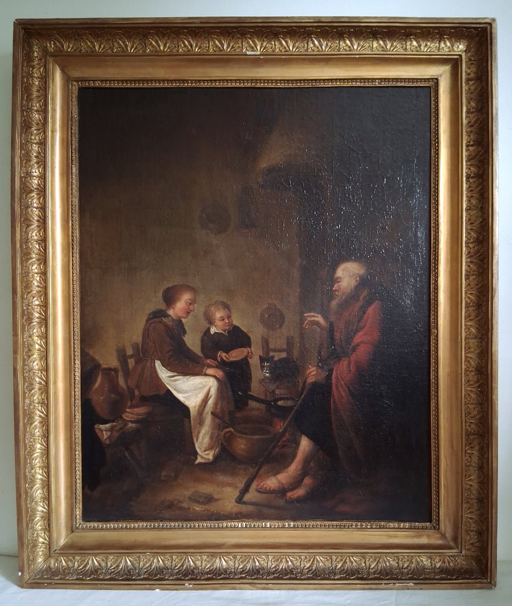 Huile "Le prophète Elie chez la veuve de Sarepta" d'après B. Gerritsz Cuyp Ecole hollandaise