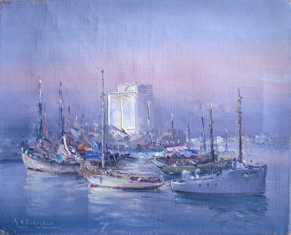 Gabriel AUGIZEAU (1894-1963) Les Sables d'Olonne port au coucher du soleil huile sur toile