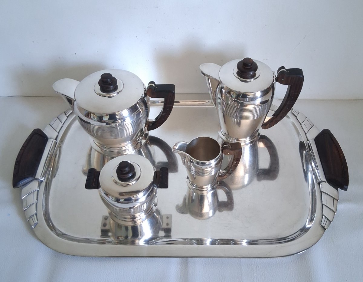 ERCUIS service à thé café en métal argenté modèle Dragon 1930 Art Déco-photo-2
