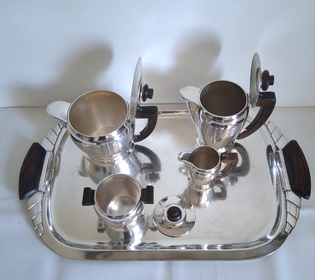 ERCUIS service à thé café en métal argenté modèle Dragon 1930 Art Déco-photo-3