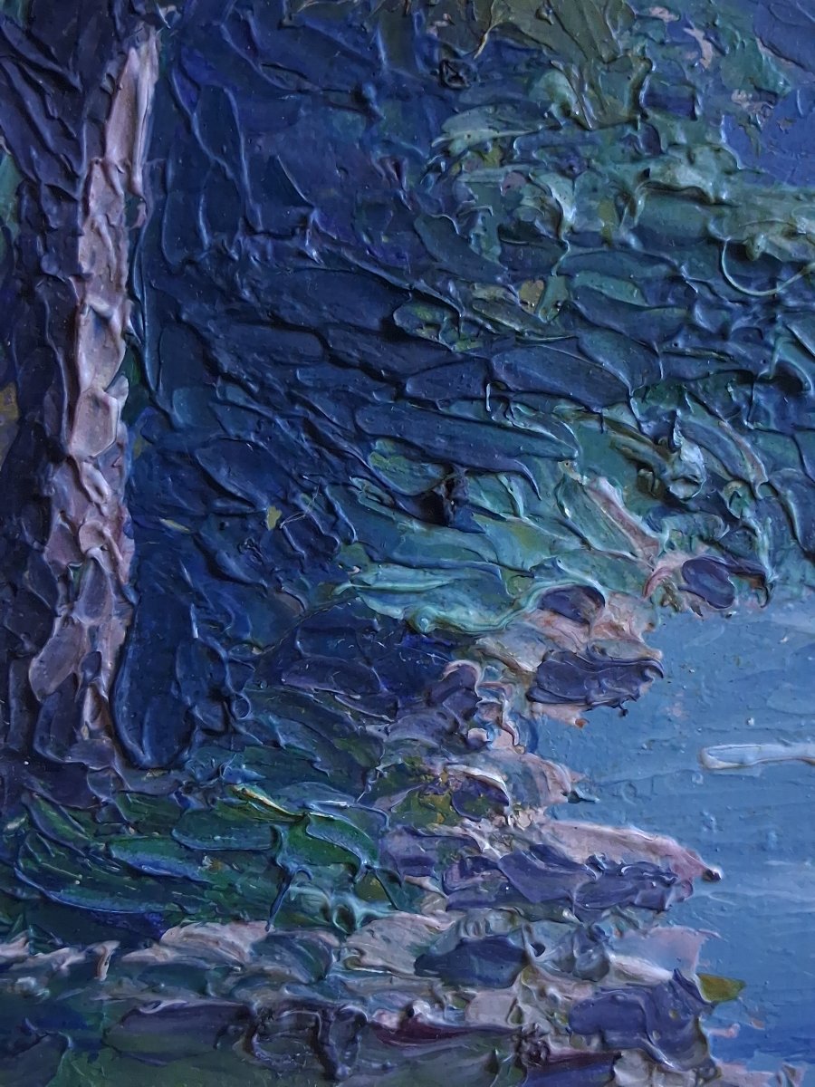 Huile sur panneau paysage de montagne lac J. PERRAUD -photo-2
