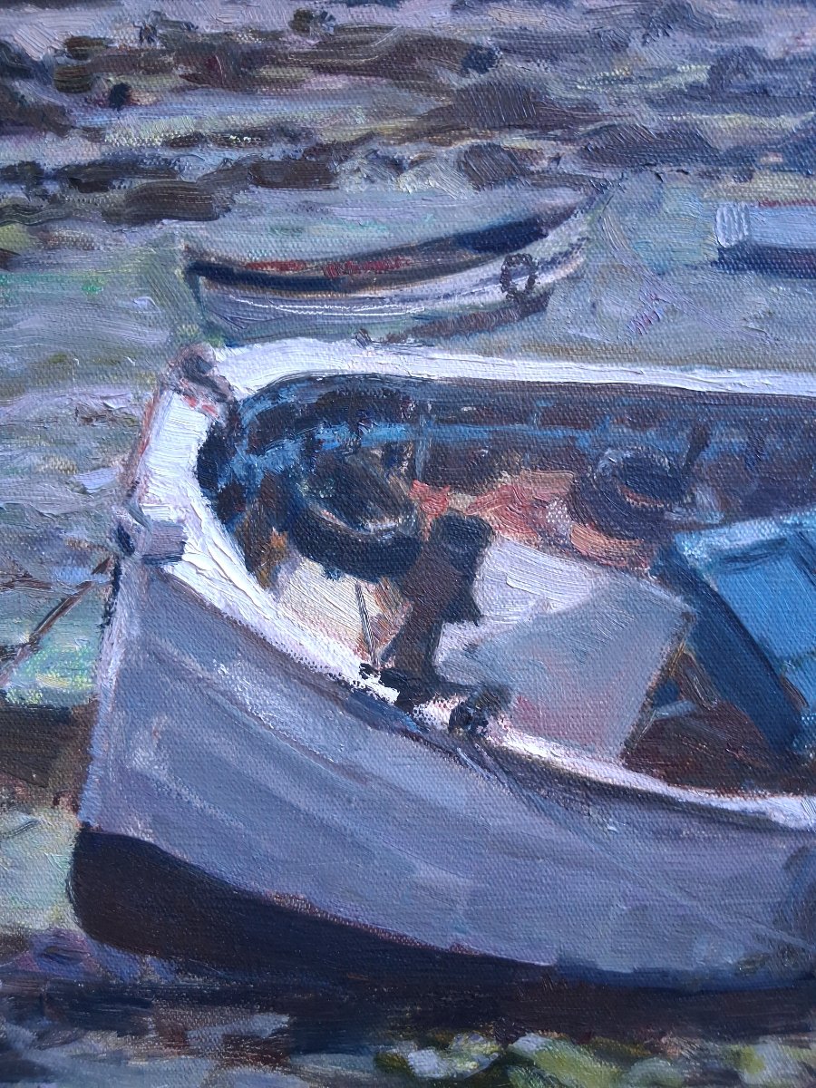 Bernard Reignier (1921–1986) Oil On Canvas Marine Boat At Low Tide In Brittany-photo-4