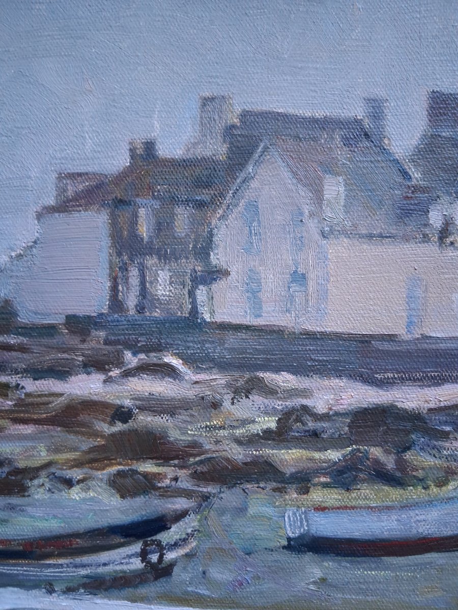 Bernard Reignier (1921–1986) Oil On Canvas Marine Boat At Low Tide In Brittany-photo-3