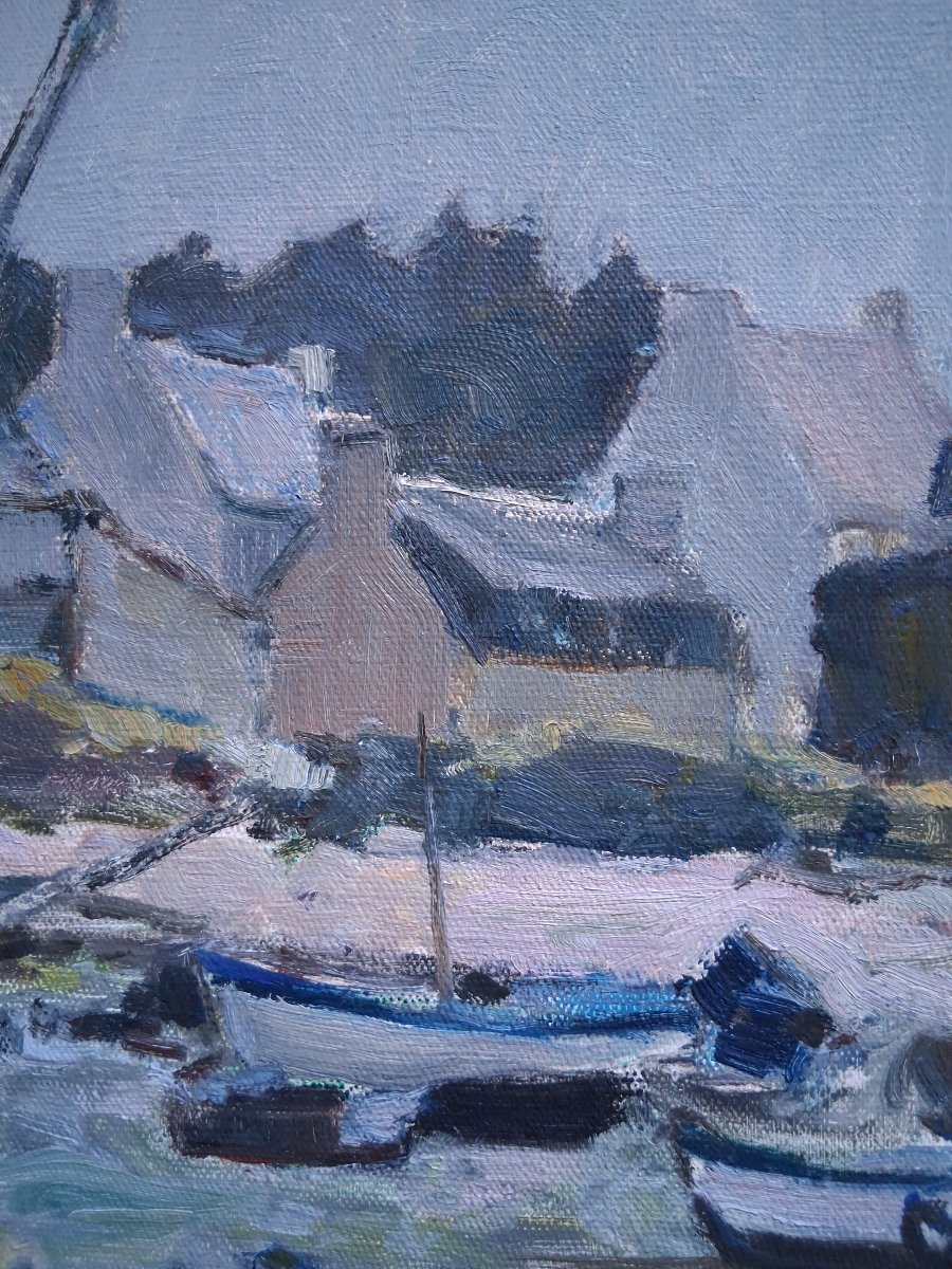 Bernard Reignier (1921–1986) Oil On Canvas Marine Boat At Low Tide In Brittany-photo-5