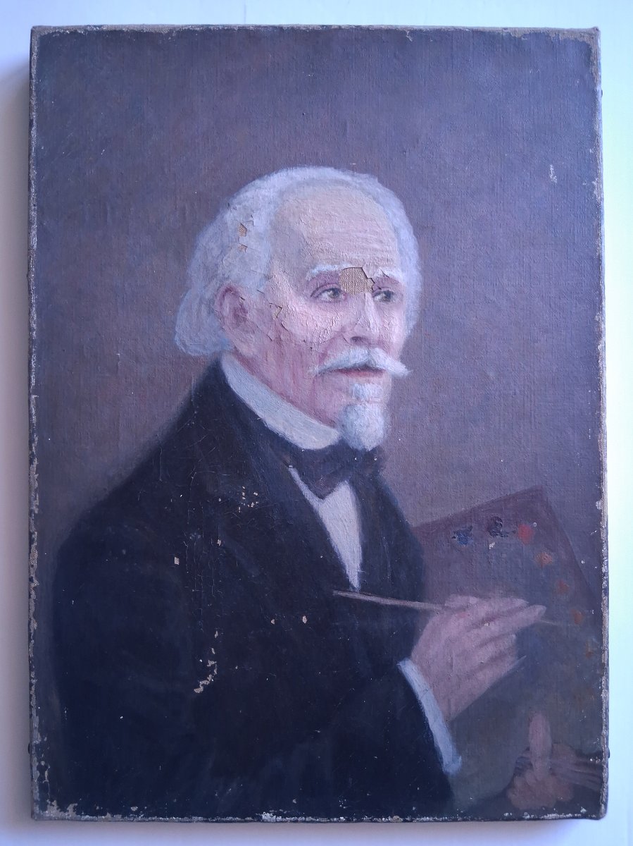 Huile sur toile portrait de peintre 19ème-photo-2
