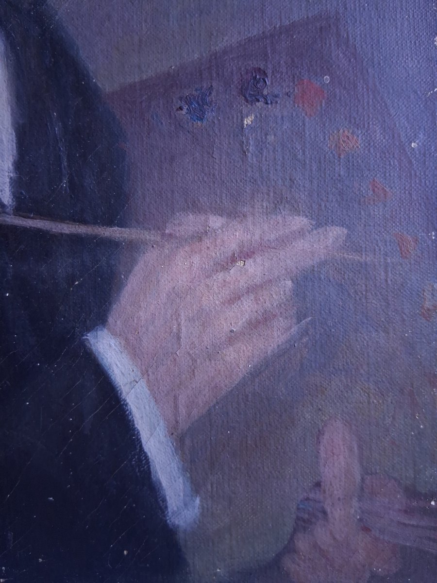 Huile sur toile portrait de peintre 19ème-photo-3