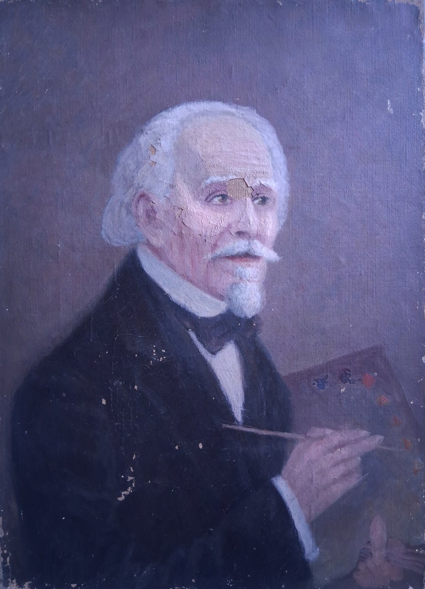 Huile sur toile portrait de peintre 19ème