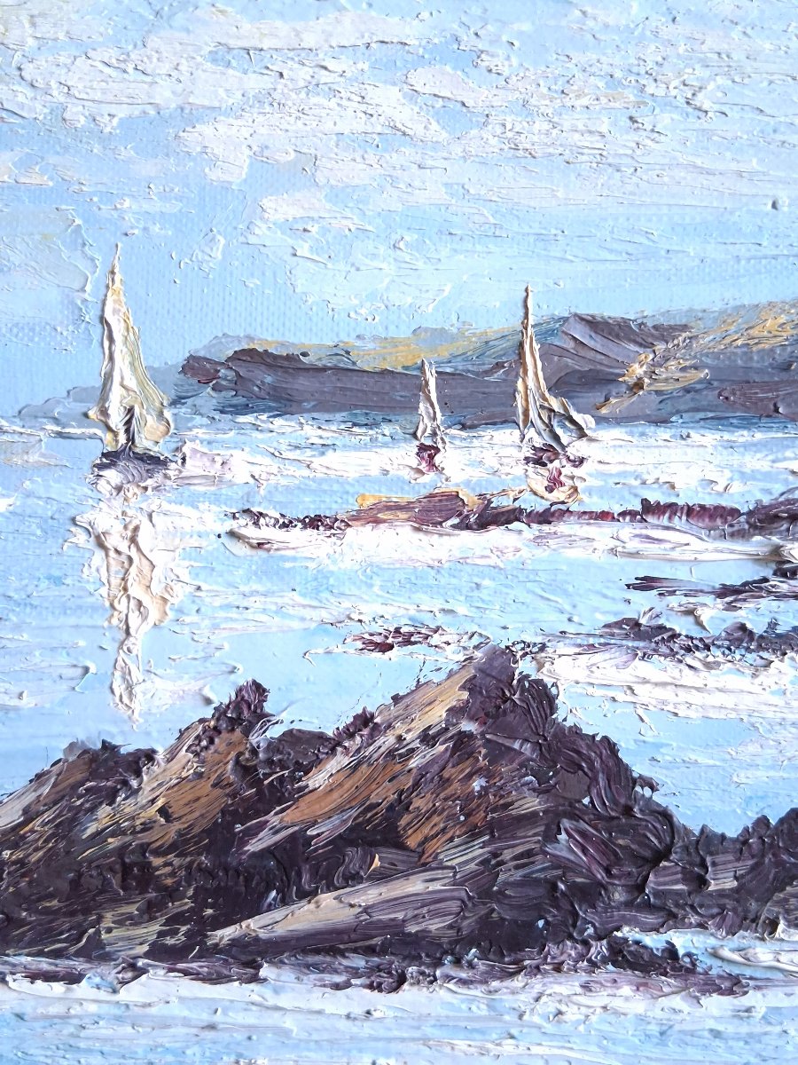 Maurice BERNARD (1927-2005) "Les régates" paysage marin Bretagne huile sur toile-photo-3