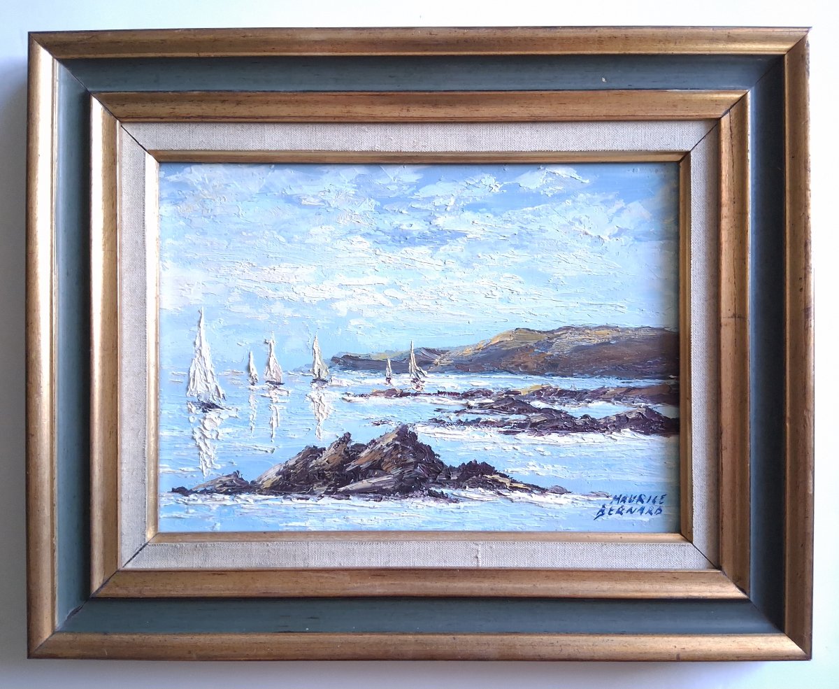 Maurice BERNARD (1927-2005) "Les régates" paysage marin Bretagne huile sur toile