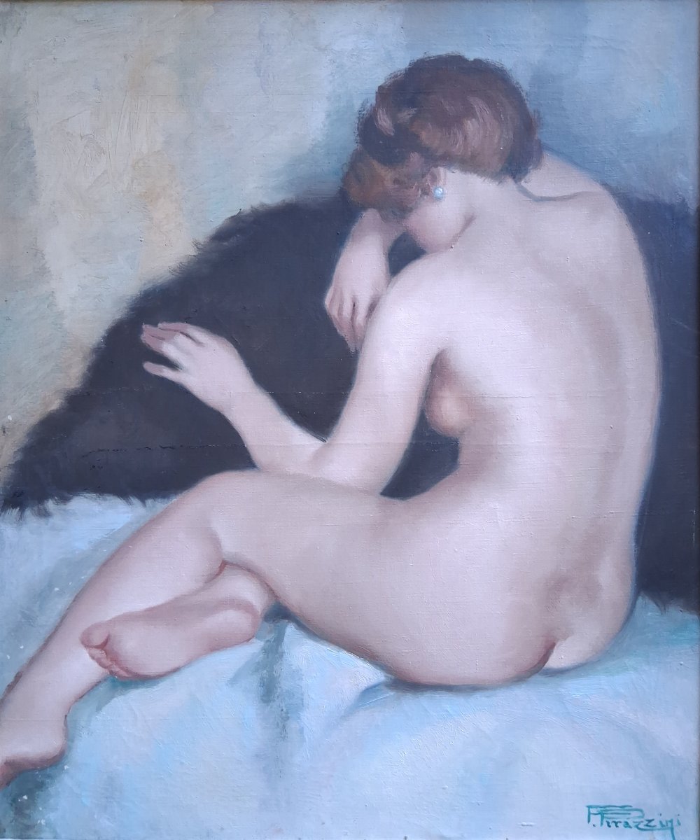 Fortuné Pirazzini (1907–2003) Seated Female Nude Oil On Canvas-photo-2