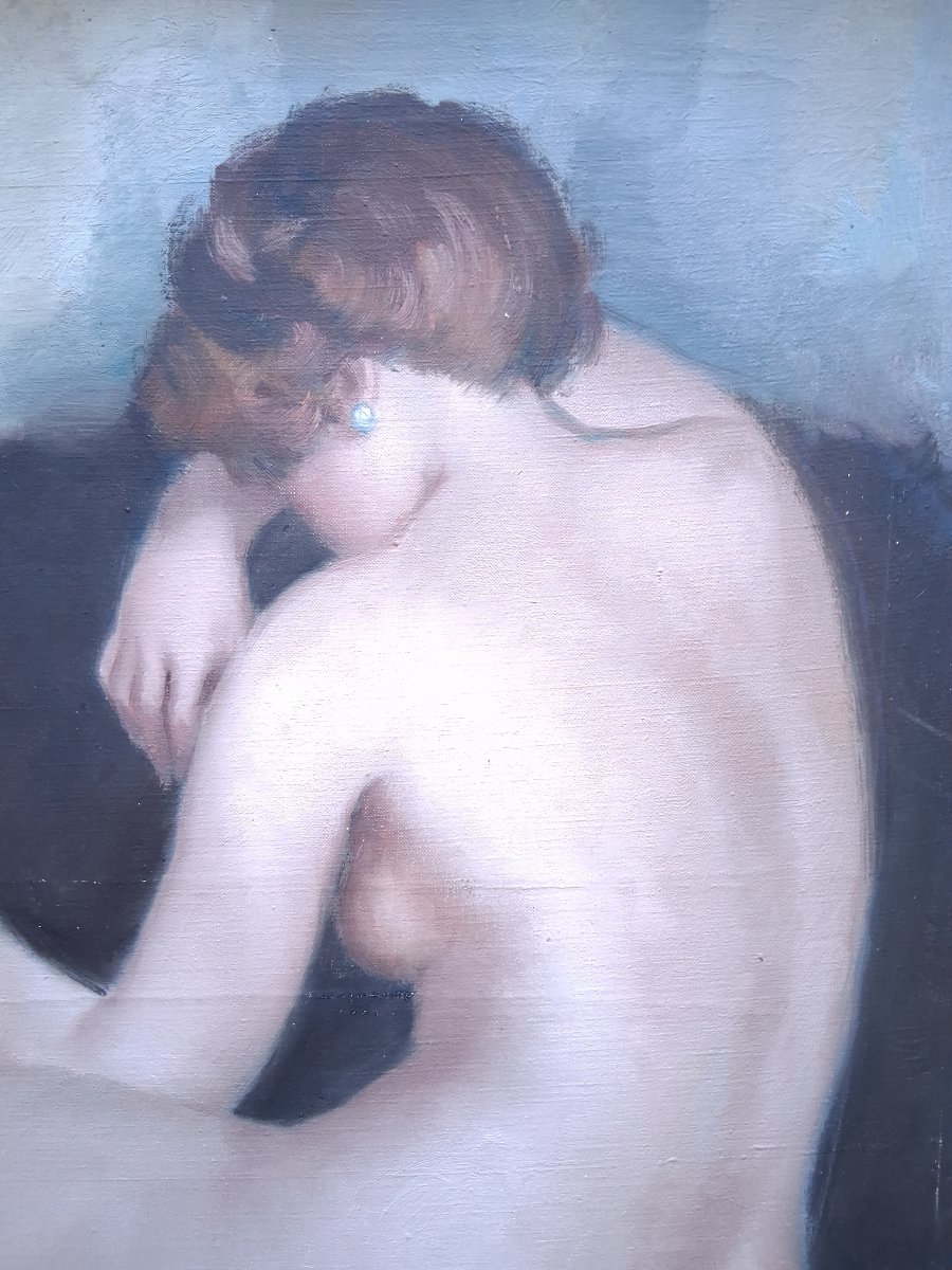 Fortuné Pirazzini (1907–2003) Seated Female Nude Oil On Canvas-photo-3