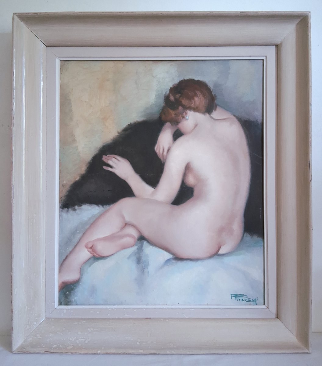 Fortuné Pirazzini (1907–2003) Seated Female Nude Oil On Canvas