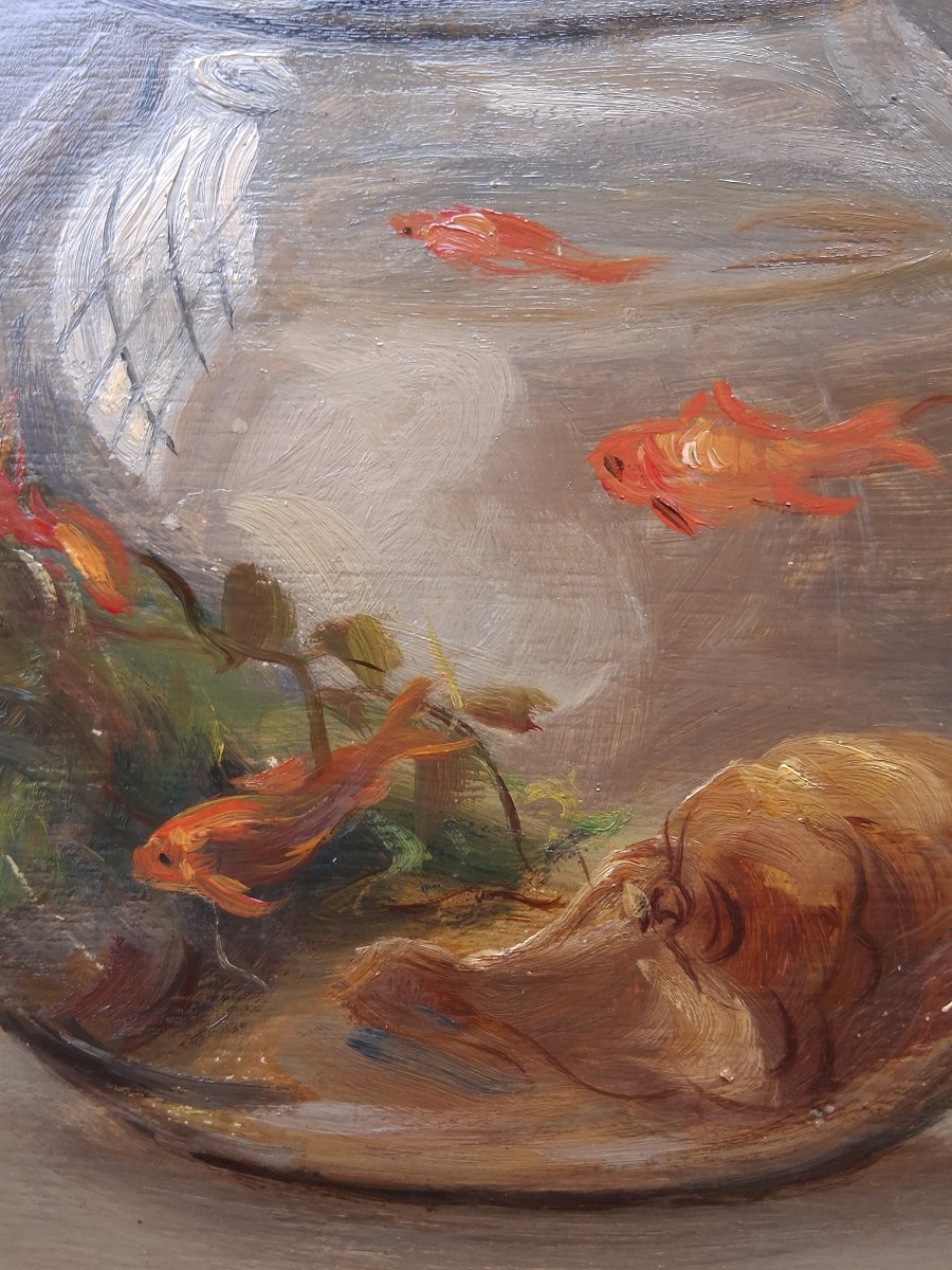 Emile Valentin Cardinal (1883–1958) Kittens And Goldfish, Oil On Wood-photo-5