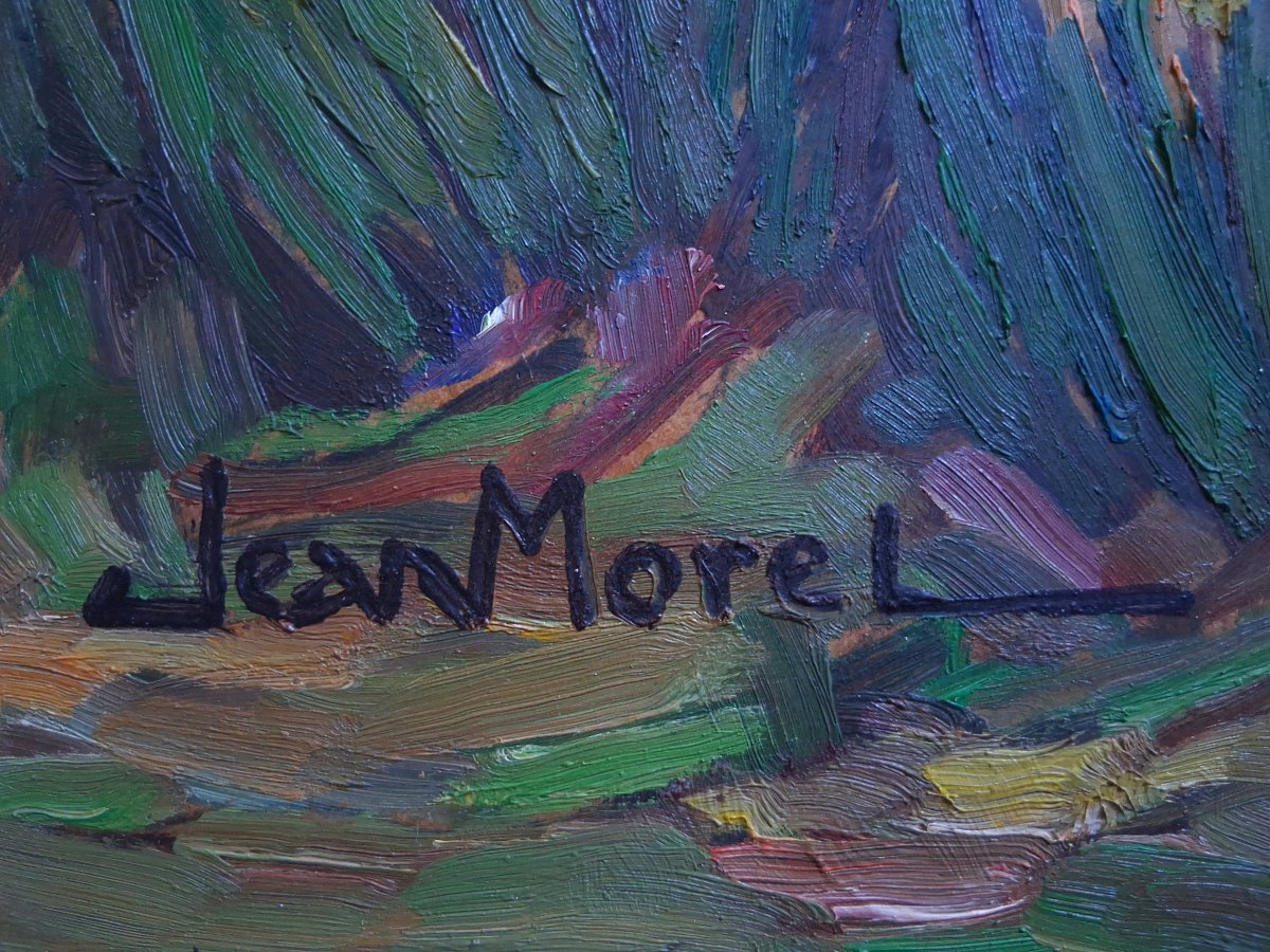 Jean Morel Provençal Landscape "genêts Vers  Le Barroux" Oil On Panel 1957-photo-6