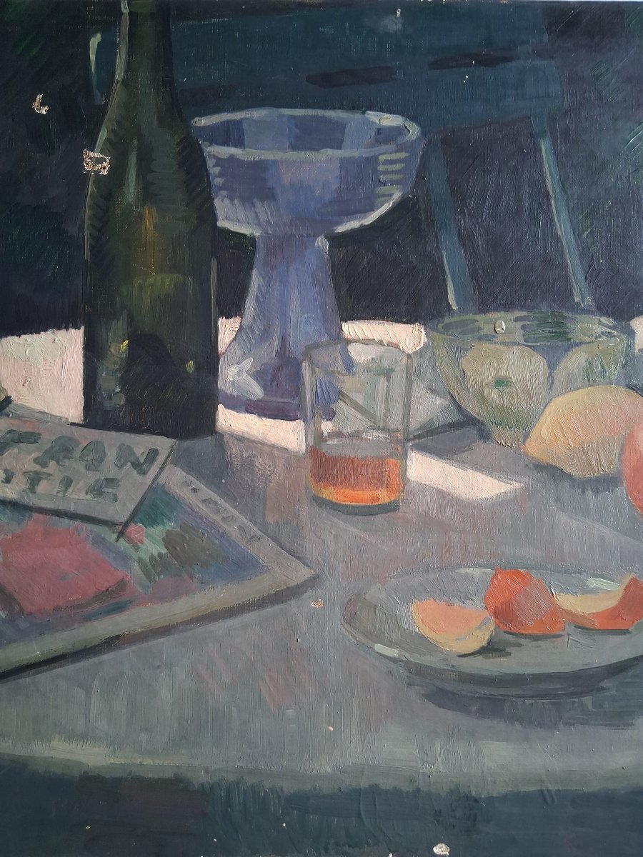 Ernest François VENTRILLON (1884-1953) nature morte aux fruits huile sur toile 1921-photo-3
