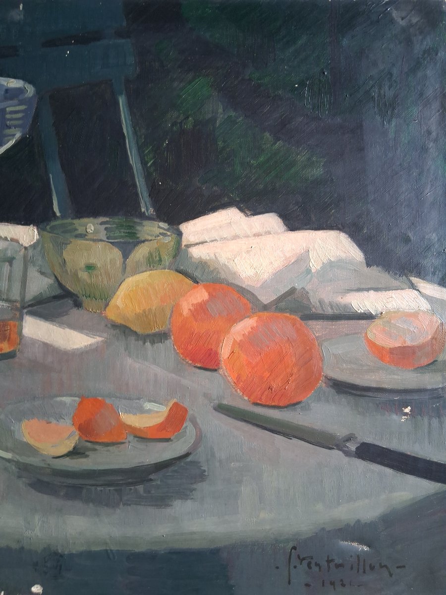 Ernest François VENTRILLON (1884-1953) nature morte aux fruits huile sur toile 1921-photo-4