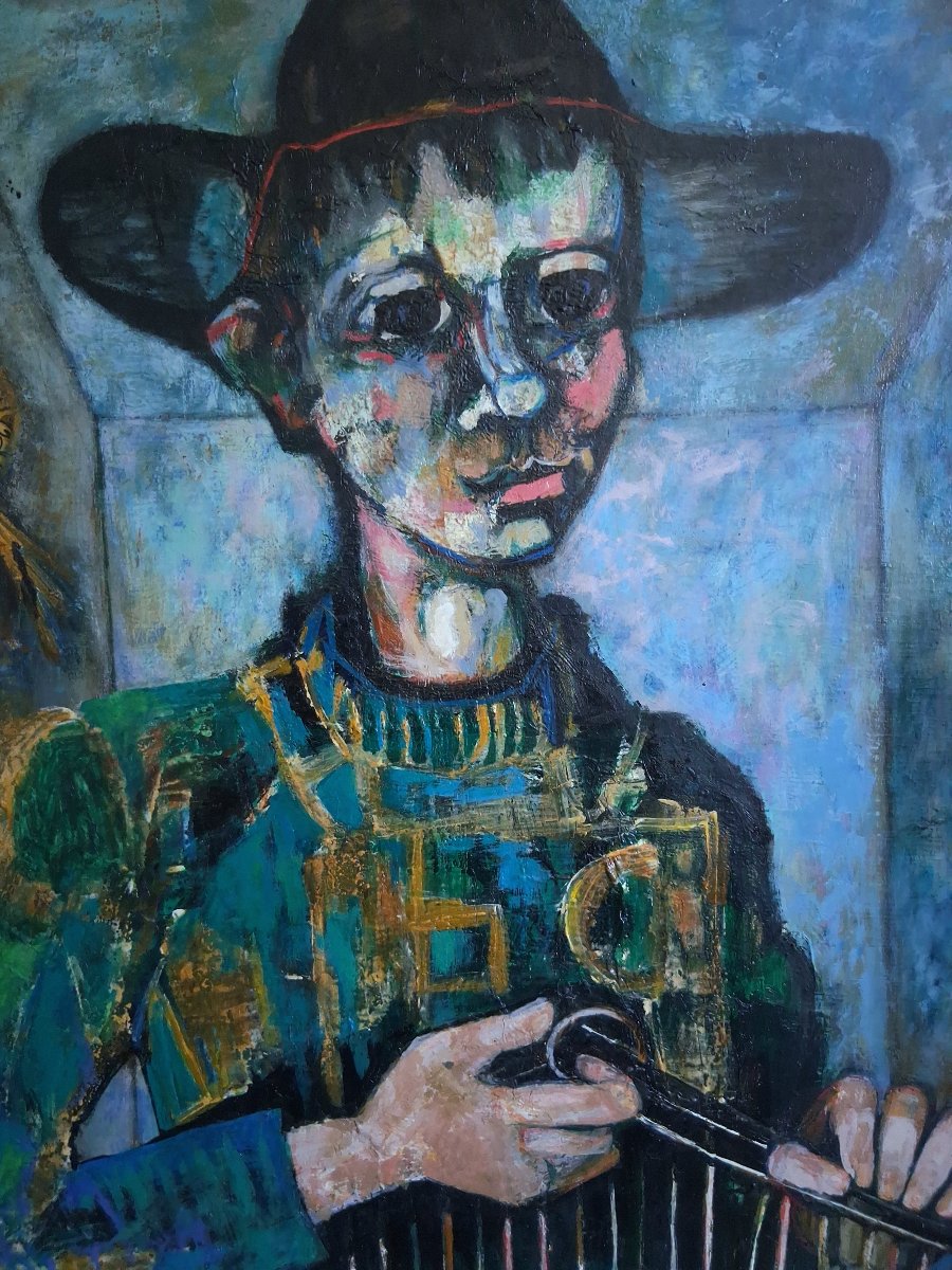 Coline Ores Oil On Canvas "the Birdcatcher" 1962-photo-3