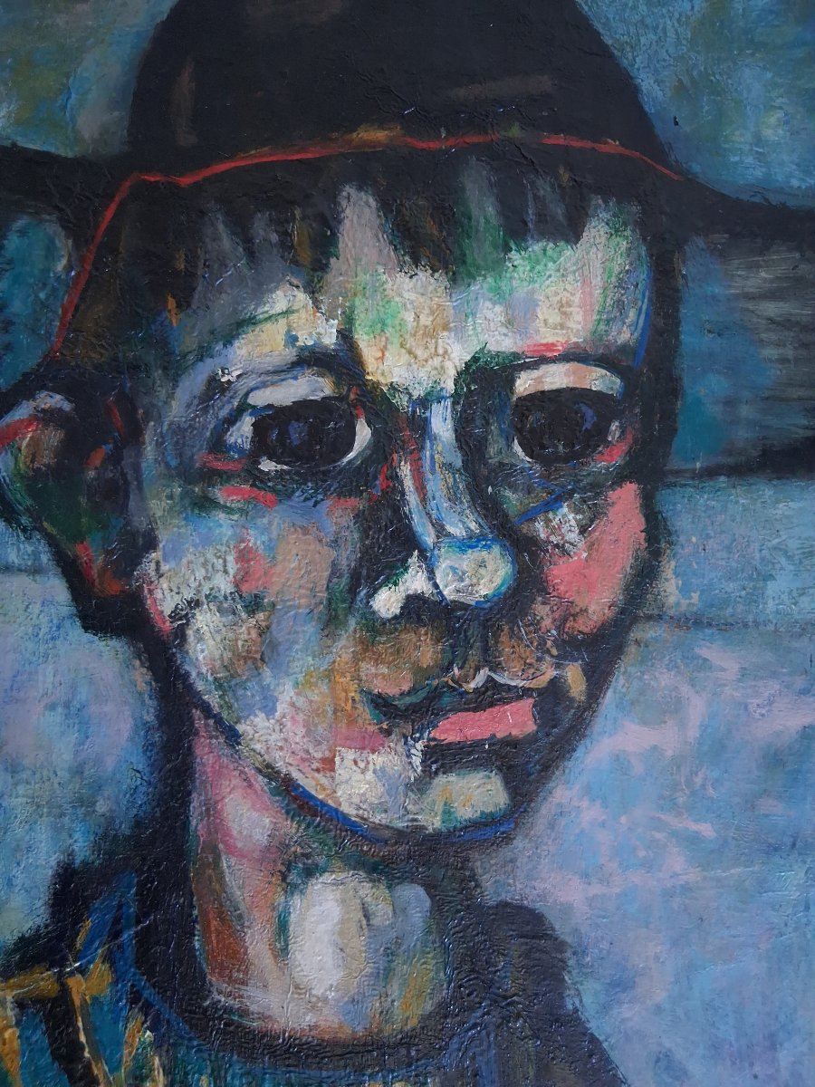 Coline Ores Oil On Canvas "the Birdcatcher" 1962-photo-1