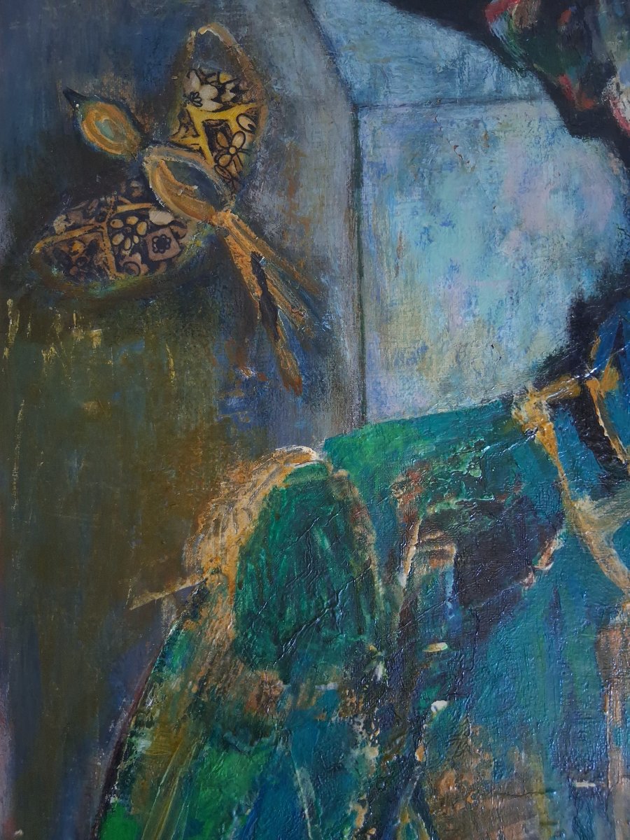 Coline Ores Oil On Canvas "the Birdcatcher" 1962-photo-2