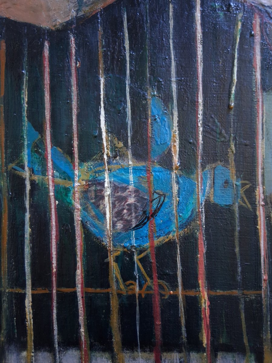 Coline Ores Oil On Canvas "the Birdcatcher" 1962-photo-5