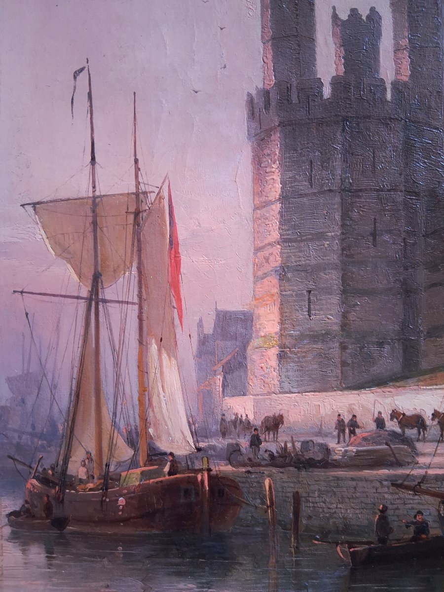William Raymond Dommersen (1859–1927) Caernarfon Castle Harbour United Kingdom Oil On Canvas-photo-3