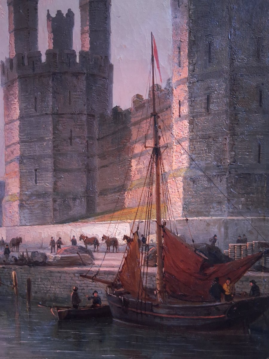 William Raymond Dommersen (1859–1927) Caernarfon Castle Harbour United Kingdom Oil On Canvas-photo-4