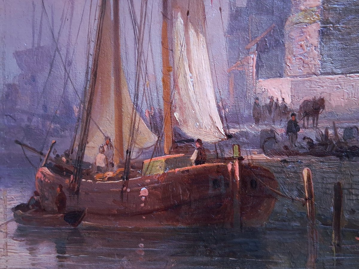 William Raymond Dommersen (1859–1927) Caernarfon Castle Harbour United Kingdom Oil On Canvas-photo-2