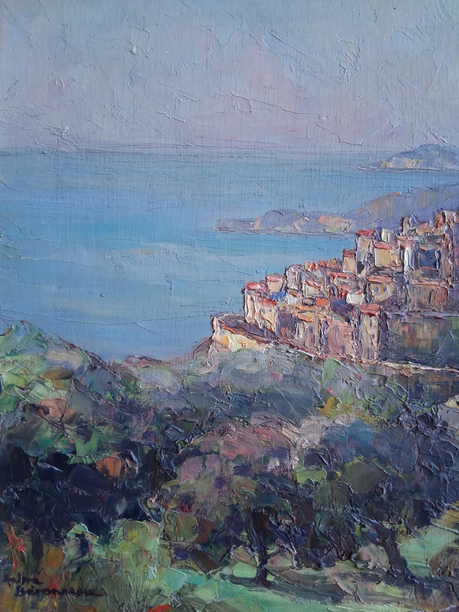 André Beronneau (1886–1973) Village Of èze Côte d'Azur Oil On Wood-photo-3