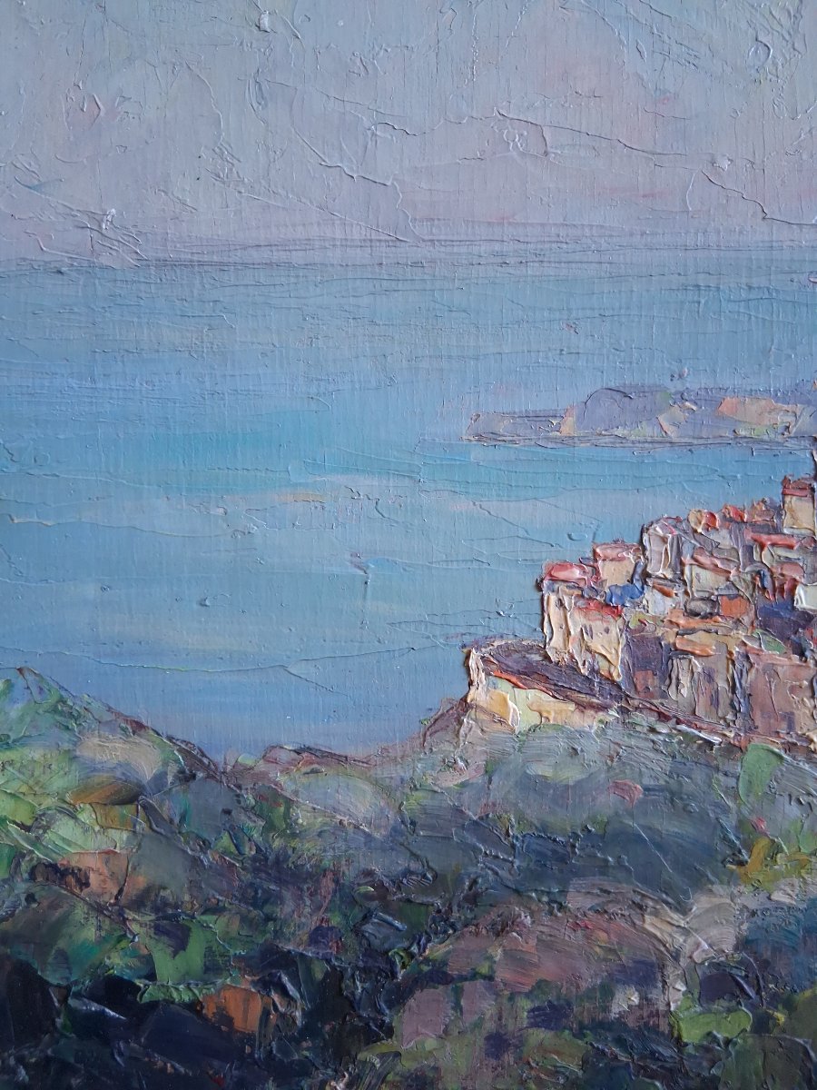 André Beronneau (1886–1973) Village Of èze Côte d'Azur Oil On Wood-photo-2