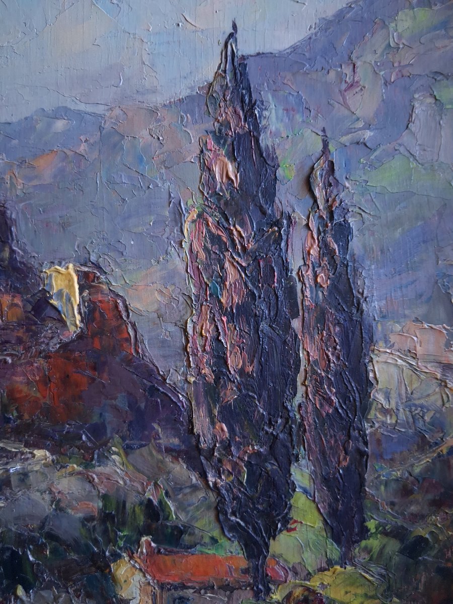 André Beronneau (1886–1973) Village Of èze Côte d'Azur Oil On Wood-photo-5