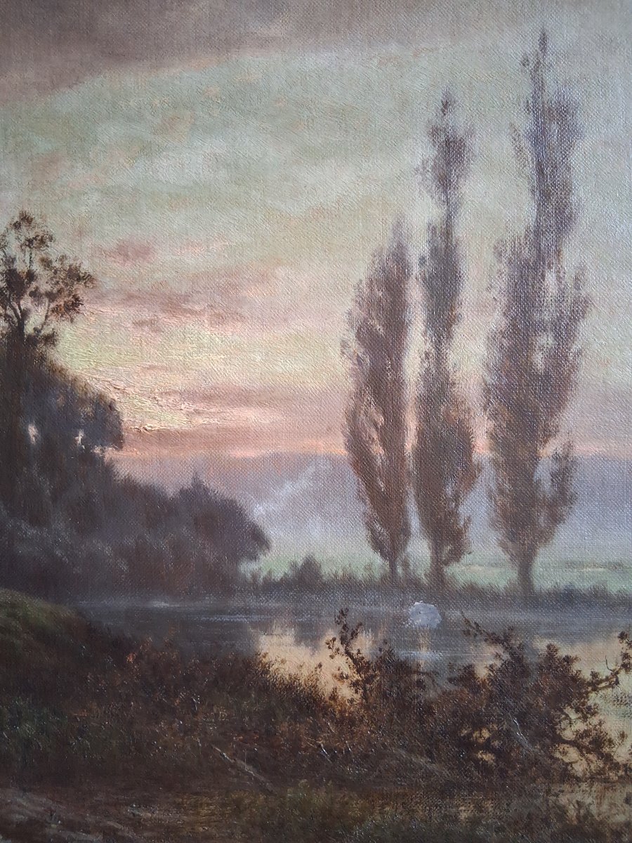 Alexandre Gittard (1832–1904) Oil On Canvas Landscape At Dusk 19th Century-photo-1