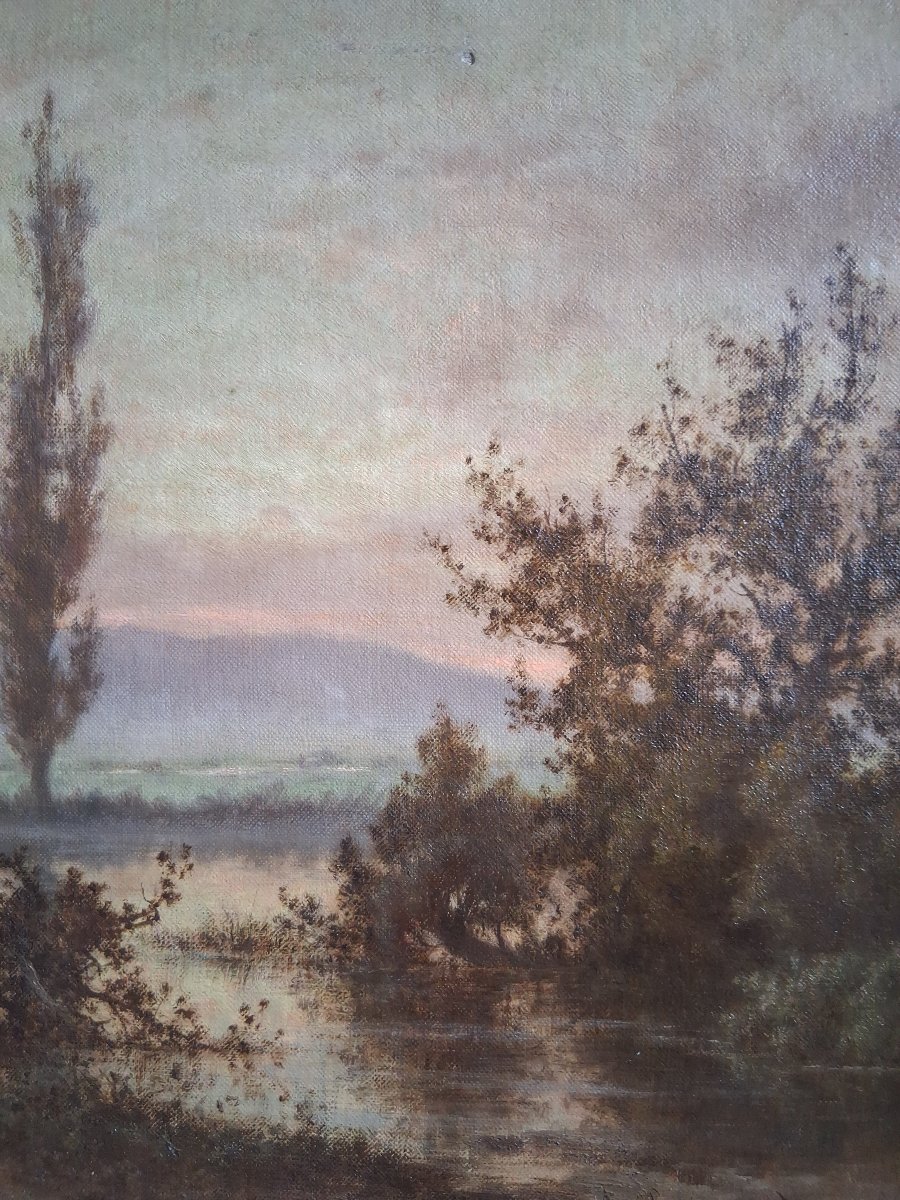 Alexandre Gittard (1832–1904) Oil On Canvas Landscape At Dusk 19th Century-photo-2