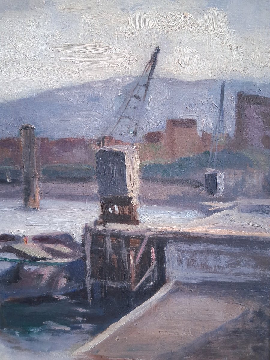 Michel LOCHE (1897-1976) paysage fluvial huile sur panneau Ecole lyonnaise-photo-4