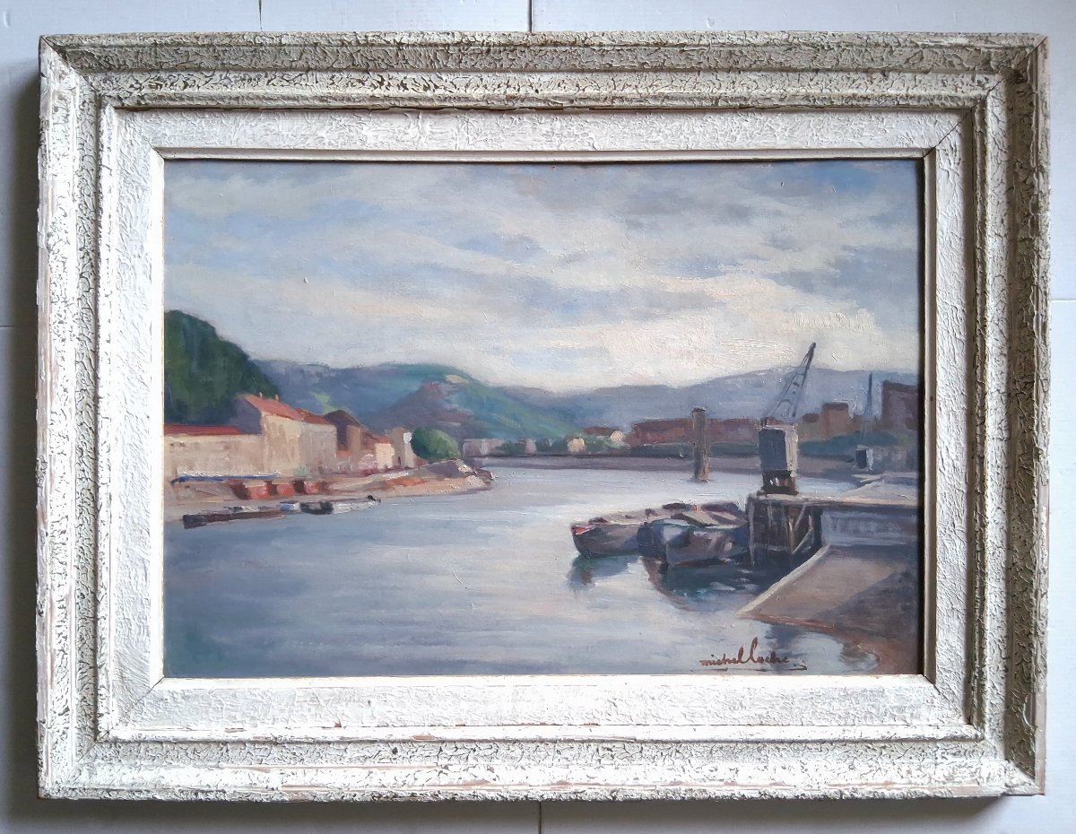 Michel LOCHE (1897-1976) paysage fluvial huile sur panneau Ecole lyonnaise