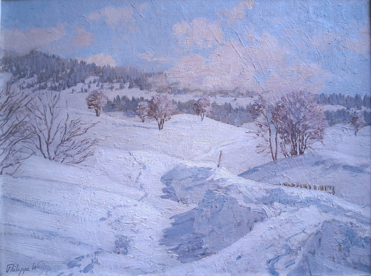 Philippe Wallet Snowy Landscape Oil On Panel-photo-2