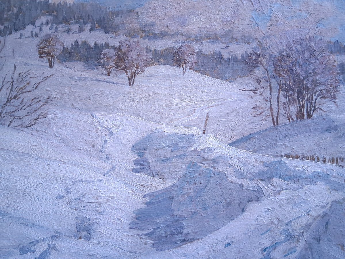 Philippe Wallet Snowy Landscape Oil On Panel-photo-3