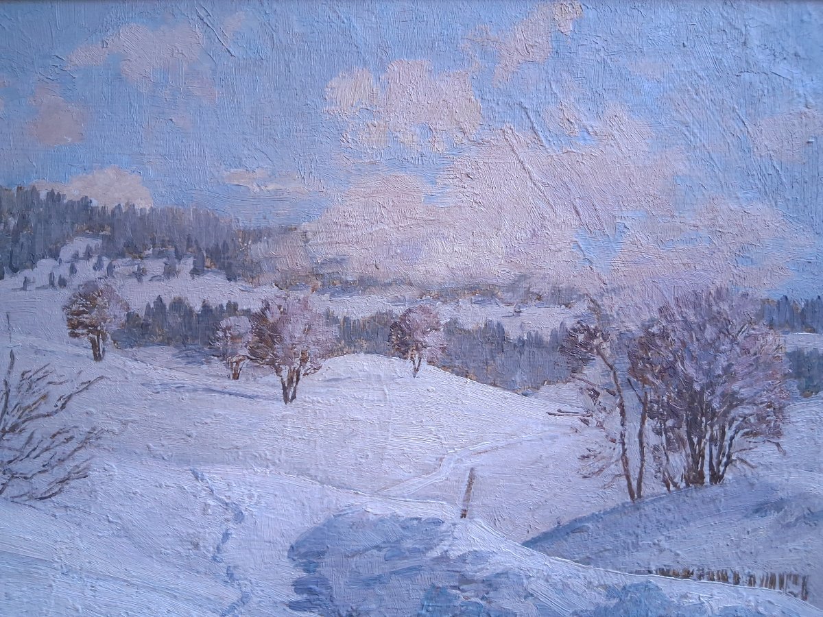 Philippe Wallet Snowy Landscape Oil On Panel-photo-4