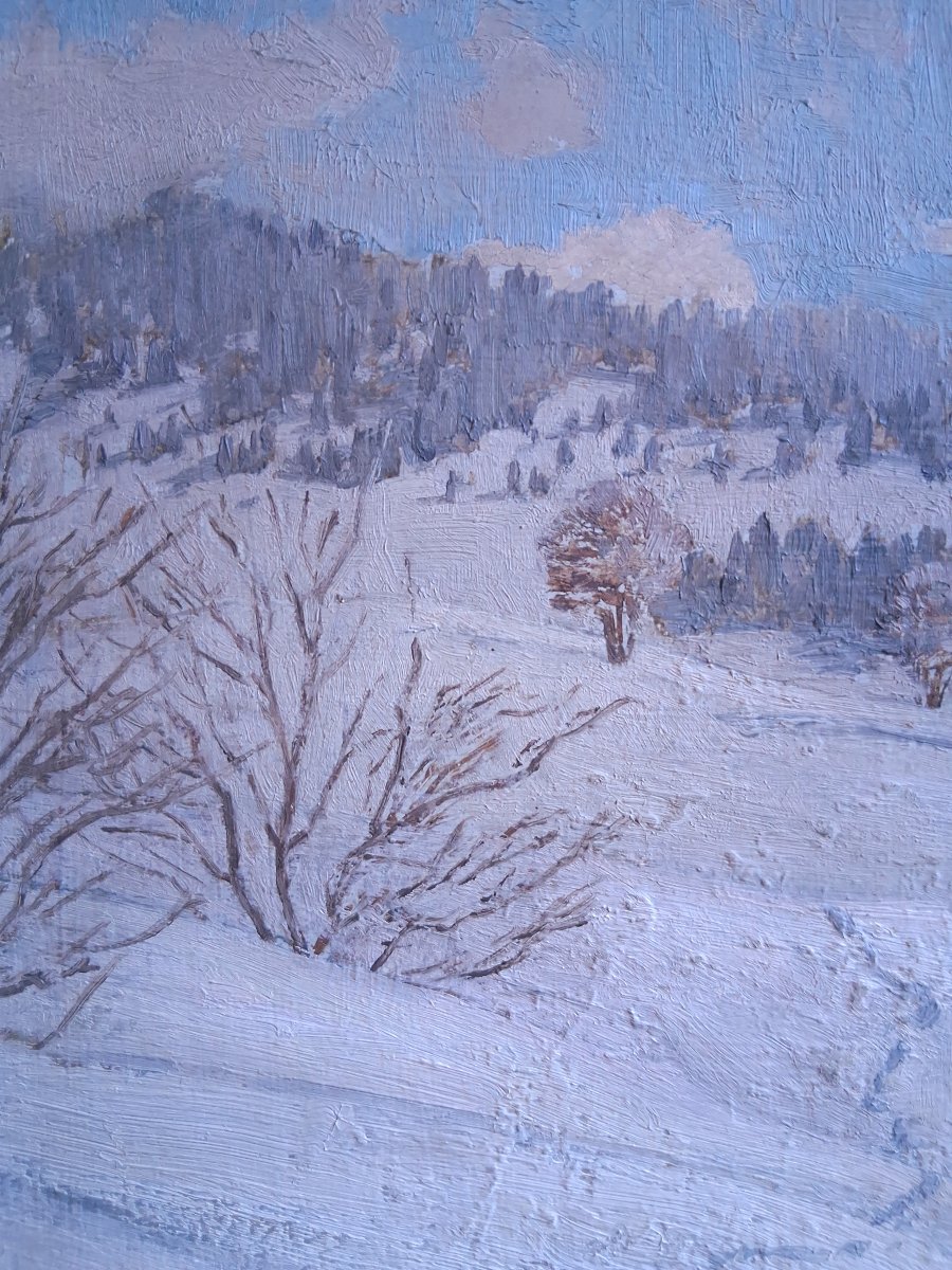 Philippe Wallet Snowy Landscape Oil On Panel-photo-1